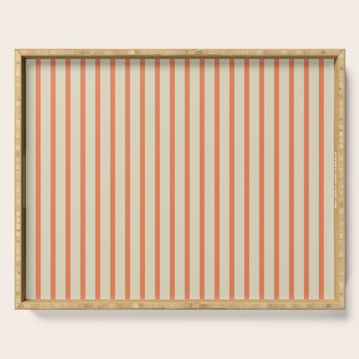 Classic Modern Retro Vertical Stripe Pattern in Cream Beige and Light Pumpkin Orange Serving Tray Gallery Image 1