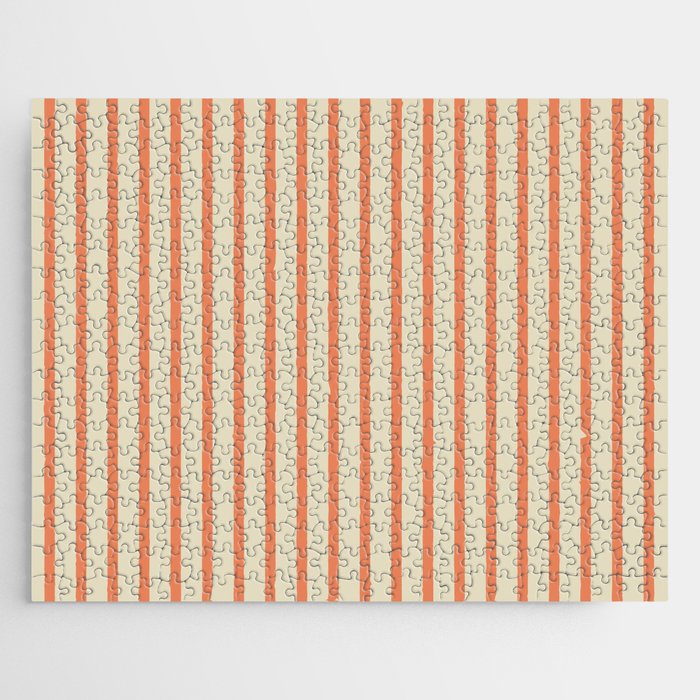 Classic Modern Retro Vertical Stripe Pattern in Cream Beige and Light Pumpkin Orange Jigsaw Puzzle Gallery Image 1