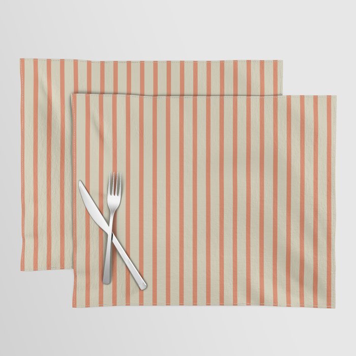 Classic Modern Retro Vertical Stripe Pattern in Cream Beige and Light Pumpkin Orange Placemat Gallery Image 1