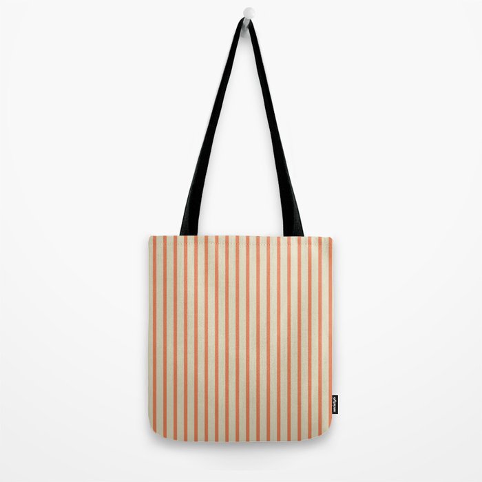 Classic Modern Retro Vertical Stripe Pattern in Cream Beige and Light Pumpkin Orange Tote Bag Gallery Image 2