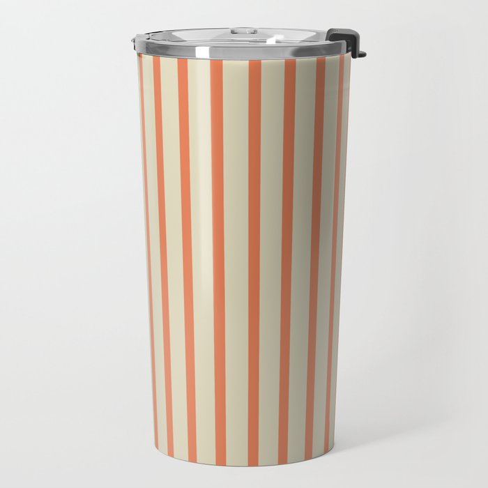 Classic Modern Retro Vertical Stripe Pattern in Cream Beige and Light Pumpkin Orange Travel Mug Gallery Image 2