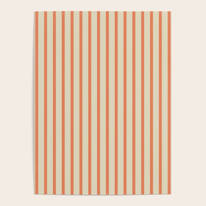 Classic Modern Retro Vertical Stripe Pattern in Cream Beige and Light Pumpkin Orange Poster Gallery Image 1