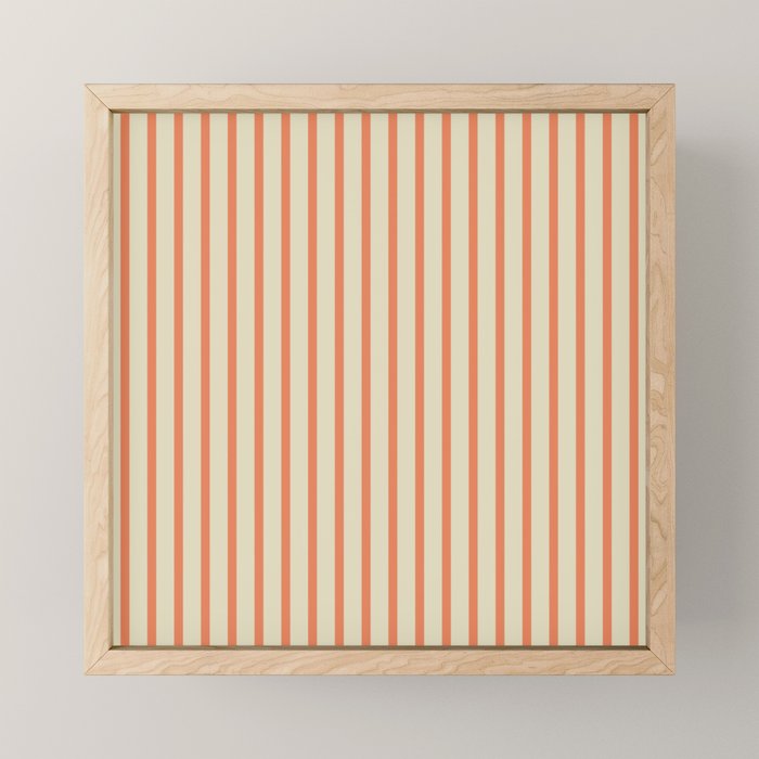 Classic Modern Retro Vertical Stripe Pattern in Cream Beige and Light Pumpkin Orange Mini Art Print Gallery Image 1