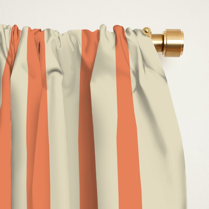 Classic Modern Retro Vertical Stripe Pattern in Cream Beige and Light Pumpkin Orange Window Curtain Gallery Image 2
