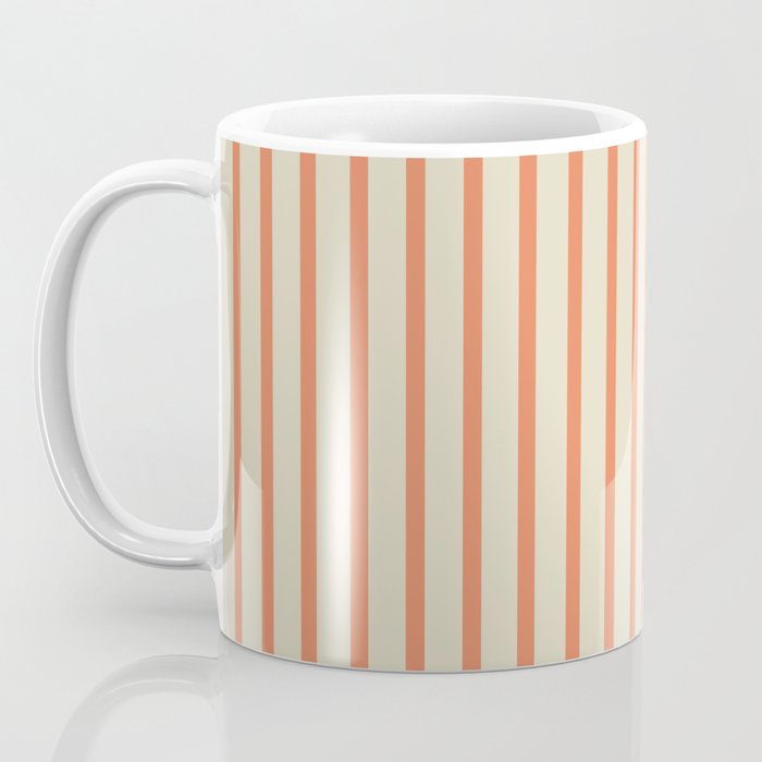 Classic Modern Retro Vertical Stripe Pattern in Cream Beige and Light Pumpkin Orange Coffee Mug Gallery Image 3