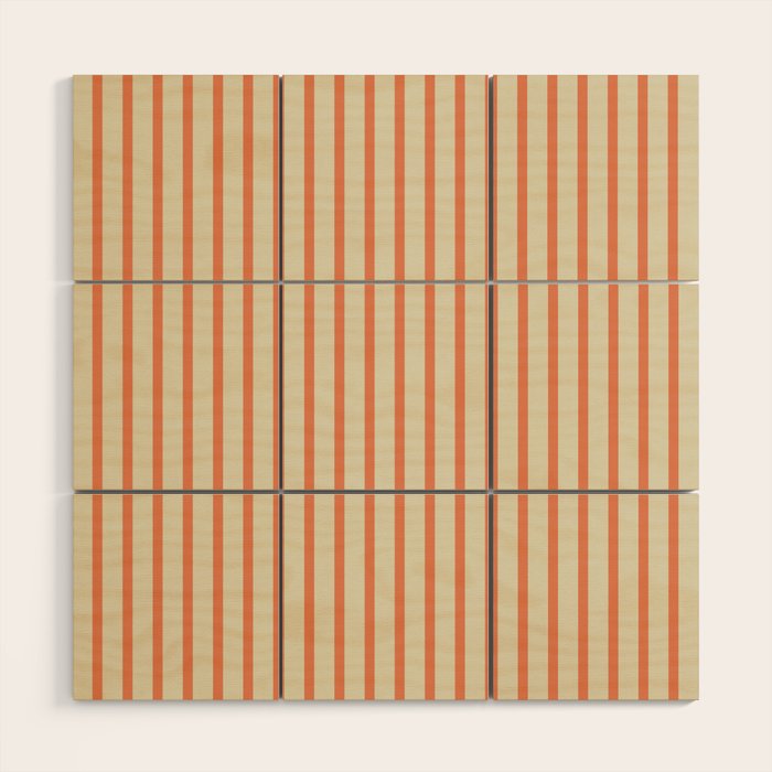 Classic Modern Retro Vertical Stripe Pattern in Cream Beige and Light Pumpkin Orange Wood Wall Art Gallery Image 1