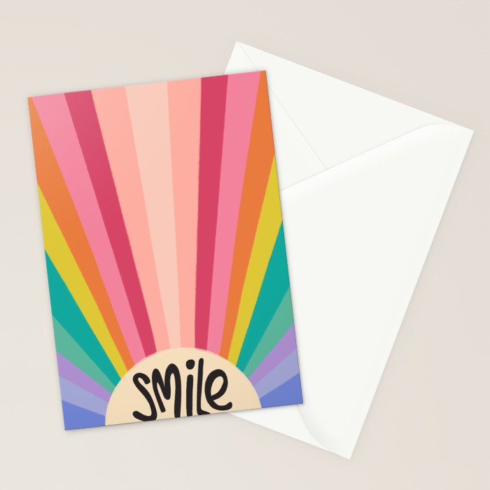 Smile - 70s Retro Sun Rainbow  Stationery Card Gallery Image 2