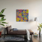 Groovy Retro Garden Gingham Flowers 60s 70s Maximalist Floral Pattern Pink Blue Yellow Wood Wall Art Gallery Image 2