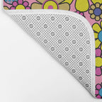 Groovy Retro Garden Gingham Flowers 60s 70s Maximalist Floral Pattern Pink Blue Yellow Bath Mat Gallery Image 2