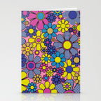 Groovy Retro Garden Gingham Flowers 60s 70s Maximalist Floral Pattern Pink Blue Yellow Stationery Card Gallery Image 2