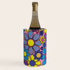 Groovy Retro Garden Gingham Flowers 60s 70s Maximalist Floral Pattern Pink Blue Yellow Wine Chiller Gallery Image 3