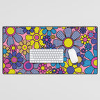 Groovy Retro Garden Gingham Flowers 60s 70s Maximalist Floral Pattern Pink Blue Yellow Desk Mat Gallery Image 1