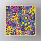 Groovy Retro Garden Gingham Flowers 60s 70s Maximalist Floral Pattern Pink Blue Yellow Mini Art Print Gallery Image 1