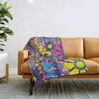 Groovy Retro Garden Gingham Flowers 60s 70s Maximalist Floral Pattern Pink Blue Yellow Throw Blanket Gallery Image 1