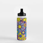 Groovy Retro Garden Gingham Flowers 60s 70s Maximalist Floral Pattern Pink Blue Yellow Water Bottle Gallery Image 2
