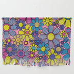 Groovy Retro Garden Gingham Flowers 60s 70s Maximalist Floral Pattern Pink Blue Yellow Wall Hanging Gallery Image 1