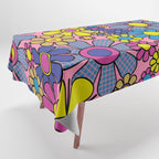 Groovy Retro Garden Gingham Flowers 60s 70s Maximalist Floral Pattern Pink Blue Yellow Tablecloth Gallery Image 1
