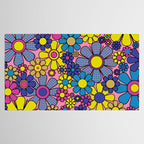 Groovy Retro Garden Gingham Flowers 60s 70s Maximalist Floral Pattern Pink Blue Yellow Tablecloth Gallery Image 2