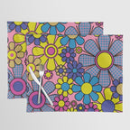 Groovy Retro Garden Gingham Flowers 60s 70s Maximalist Floral Pattern Pink Blue Yellow Placemat Gallery Image 1