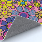Groovy Retro Garden Gingham Flowers 60s 70s Maximalist Floral Pattern Pink Blue Yellow Rug Gallery Image 4