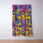 Groovy Retro Garden Gingham Flowers 60s 70s Maximalist Floral Pattern Pink Blue Yellow Window Curtain Gallery Image 3