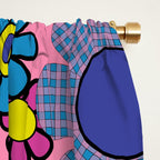 Groovy Retro Garden Gingham Flowers 60s 70s Maximalist Floral Pattern Pink Blue Yellow Window Curtain Gallery Image 2