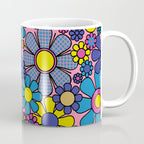 Groovy Retro Garden Gingham Flowers 60s 70s Maximalist Floral Pattern Pink Blue Yellow Coffee Mug Gallery Image 1