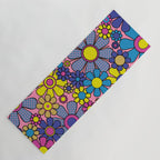 Groovy Retro Garden Gingham Flowers 60s 70s Maximalist Floral Pattern Pink Blue Yellow Yoga Mat Gallery Image 1