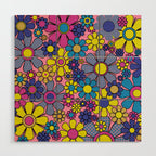 Groovy Retro Garden Gingham Flowers 60s 70s Maximalist Floral Pattern Pink Blue Yellow Wood Wall Art Gallery Image 1