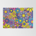 Groovy Retro Garden Gingham Flowers 60s 70s Maximalist Floral Pattern Pink Blue Yellow Rug Gallery Image 2