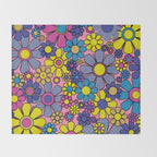 Groovy Retro Garden Gingham Flowers 60s 70s Maximalist Floral Pattern Pink Blue Yellow Throw Blanket Gallery Image 2
