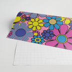 Groovy Retro Garden Gingham Flowers 60s 70s Maximalist Floral Pattern Pink Blue Yellow Wrapping Paper Gallery Image 2