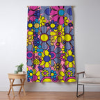 Groovy Retro Garden Gingham Flowers 60s 70s Maximalist Floral Pattern Pink Blue Yellow Window Curtain Gallery Image 5
