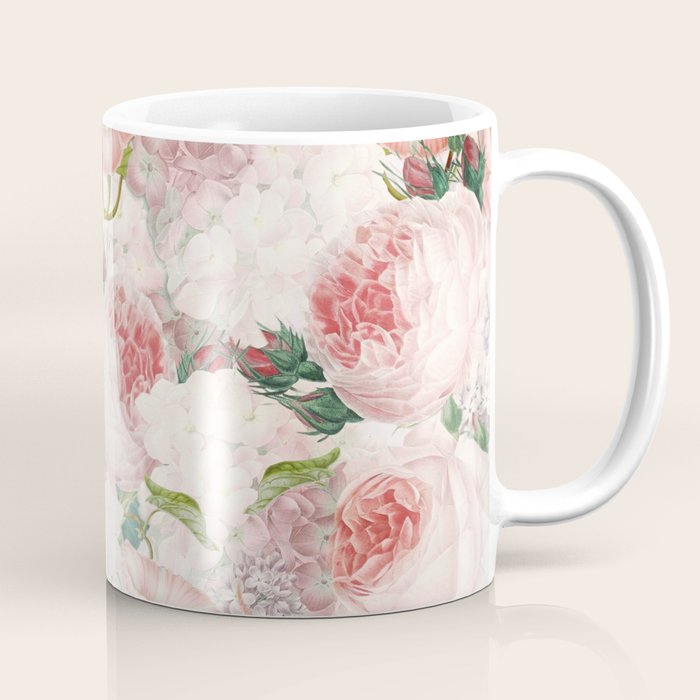 Vintage & Shabby Chic - Pastel Pink Botanical Summer Roses Garden Coffee Mug Gallery Image 1