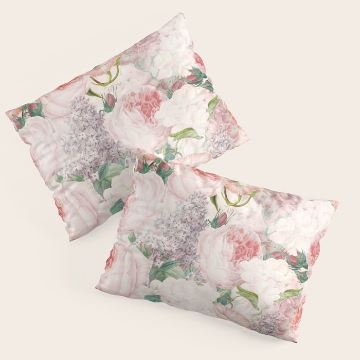 Vintage & Shabby Chic - Pastel Pink Botanical Summer Roses Garden Pillow Sham Gallery Image 1