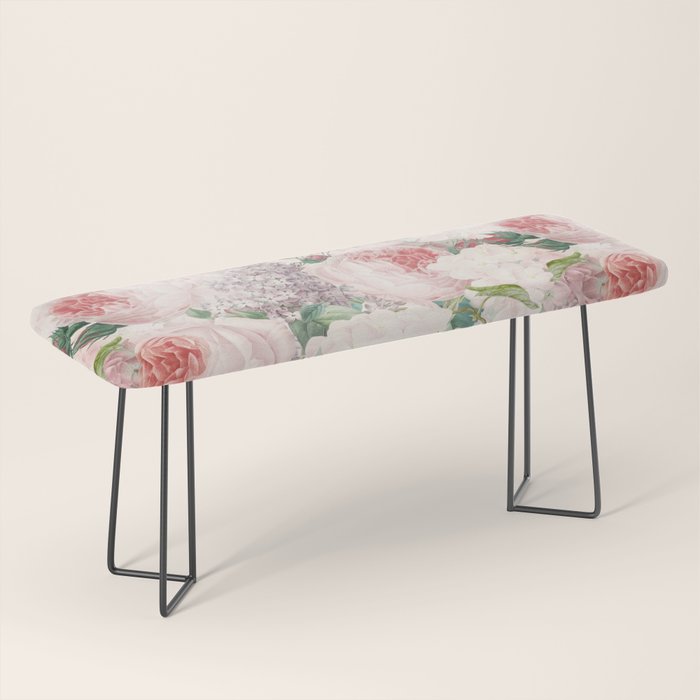 Vintage & Shabby Chic - Pastel Pink Botanical Summer Roses Garden Bench Gallery Image 1