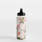 Vintage & Shabby Chic - Pastel Pink Botanical Summer Roses Garden Water Bottle Gallery Image 3