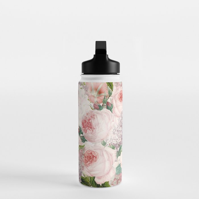 Vintage & Shabby Chic - Pastel Pink Botanical Summer Roses Garden Water Bottle Gallery Image 3