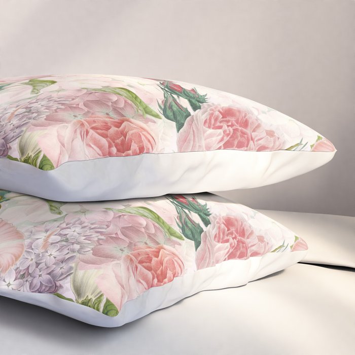 Vintage & Shabby Chic - Pastel Pink Botanical Summer Roses Garden Pillow Sham Gallery Image 3