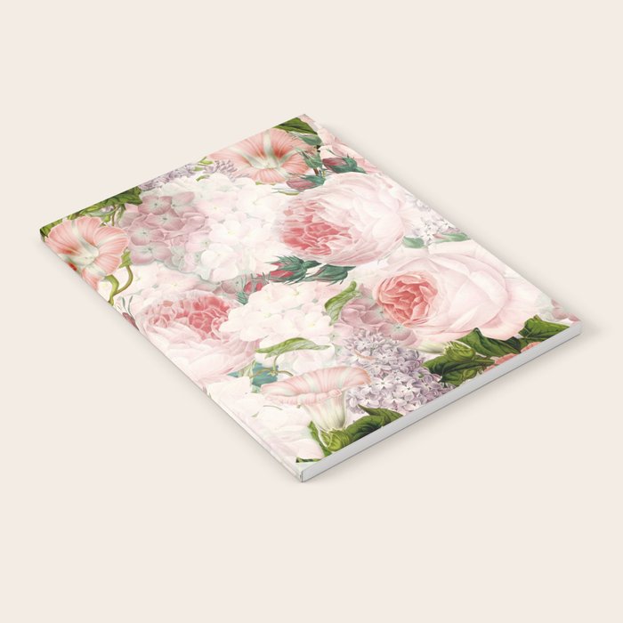Vintage & Shabby Chic - Pastel Pink Botanical Summer Roses Garden Notebook Gallery Image 1
