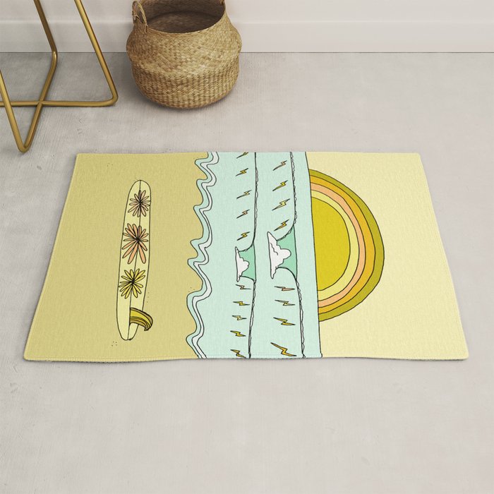 keep it simple // single fin // retro surf art by surfy birdy Rug Gallery Image 1
