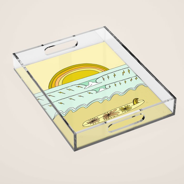 keep it simple // single fin // retro surf art by surfy birdy Acrylic Tray Gallery Image 1