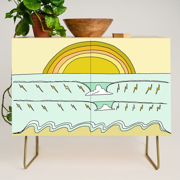 keep it simple // single fin // retro surf art by surfy birdy Credenza Gallery Image 1