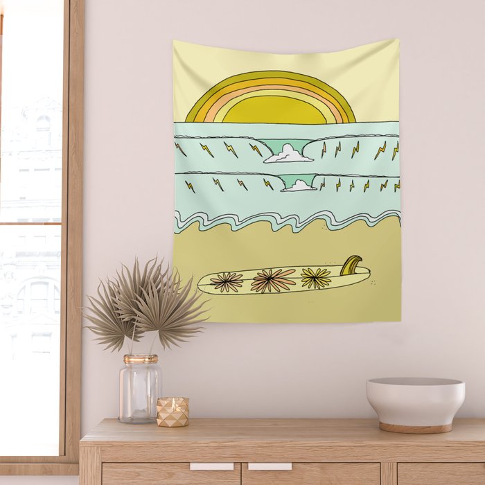 keep it simple // single fin // retro surf art by surfy birdy Wall Tapestry Gallery Image 2