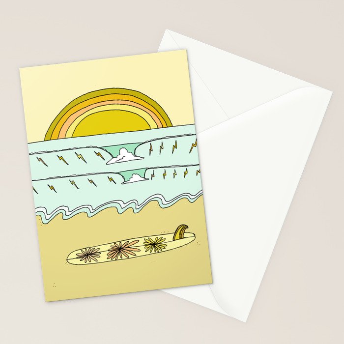 keep it simple // single fin // retro surf art by surfy birdy Stationery Card Gallery Image 2