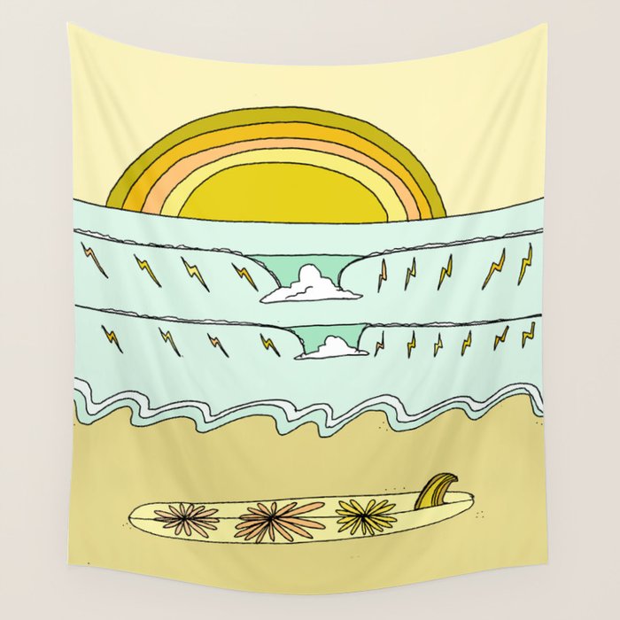 keep it simple // single fin // retro surf art by surfy birdy Wall Tapestry Gallery Image 4