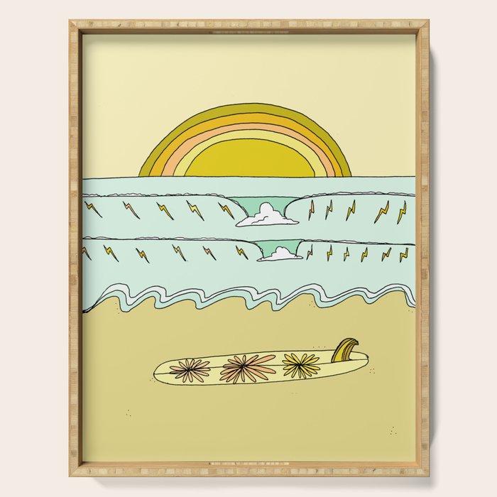 keep it simple // single fin // retro surf art by surfy birdy Serving Tray Gallery Image 1
