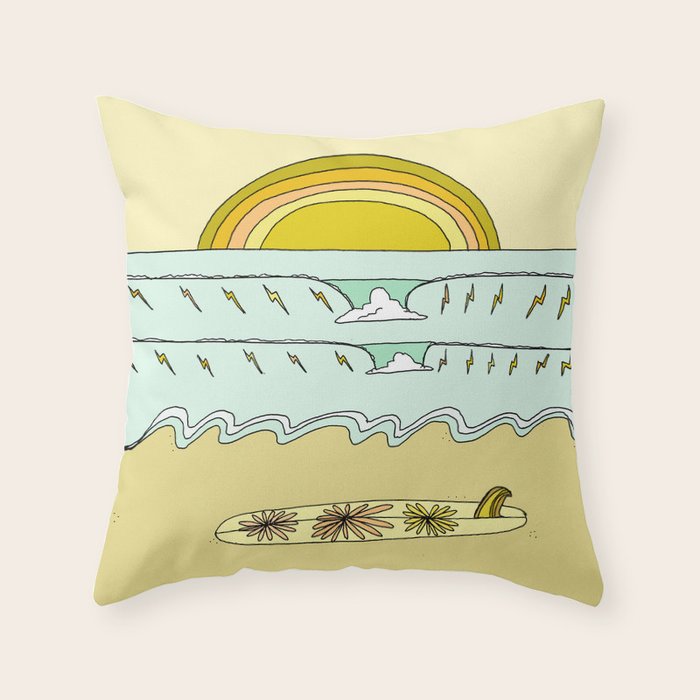 keep it simple // single fin // retro surf art by surfy birdy Throw Pillow Gallery Image 6