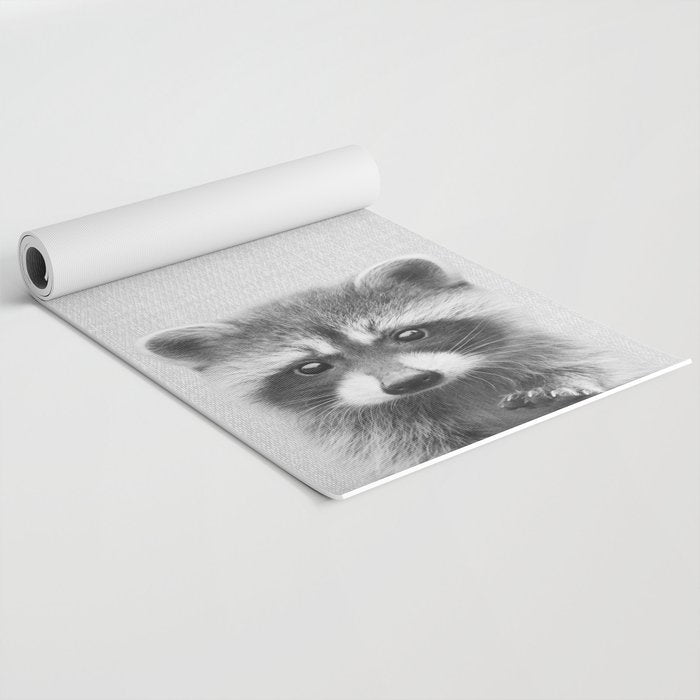 Raccoon - Black & White Yoga Mat Gallery Image 2