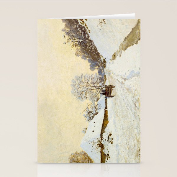 Claude Monet Impressionist Landscape Oil Painting A Cart on the Snowy Road at Honfleur Stationery Card Gallery Image 2